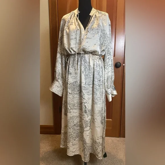 H&M | Dresses | Hm Cream Black Drawstring Waist Dress Size M | Poshmark